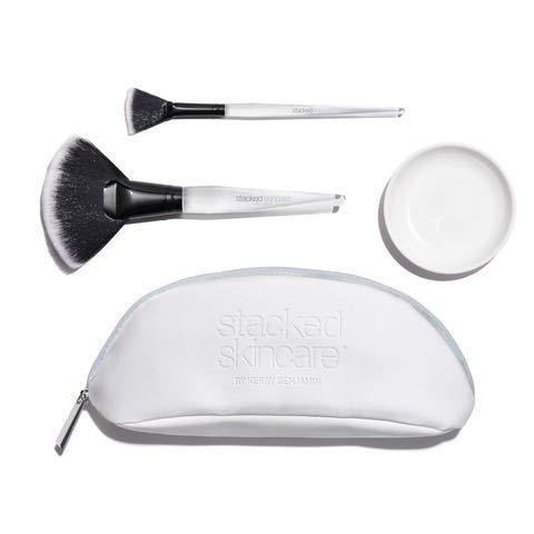[Australia] - StackedSkincare Fanned Face & Body Brush Set w/Serum Dish& Carrying Case | Fluffy, Super Wide Brushing Surface to Hygienically Apply Serums & Creams 3 Body & Face Fan Brush Set (w/ Serum Dish) 