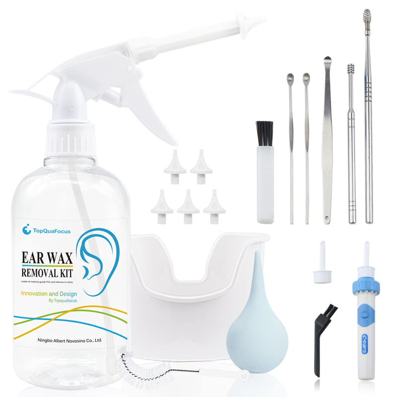 [Australia] - TopQuaFocus Earwax Removal Kit, Earwax Cleaner Earwax Remover Irrigation Tool, 16.9oz Ear Washer Bottle 6pcs Ear Picks for Adults & Kids Cleaning(Clear) 500ml-classic 