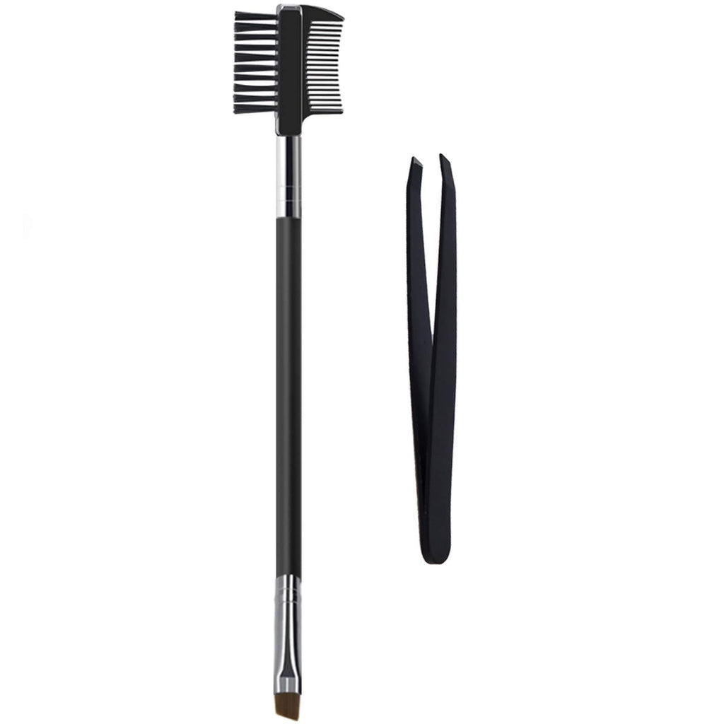 [Australia] - Eyebrow Brush and Eyelash Comb and Angled Eyebrow Brush & Multi-Purpose Tweezer, 3 in 1 Brush and Comb Set, Eye Makeup Tool 