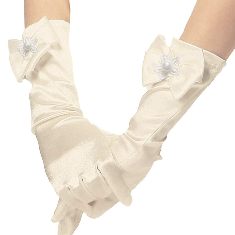 [Australia] - AWOCAN Girls Princess Dress up Bows Kids Size Formal Gloves Beige 