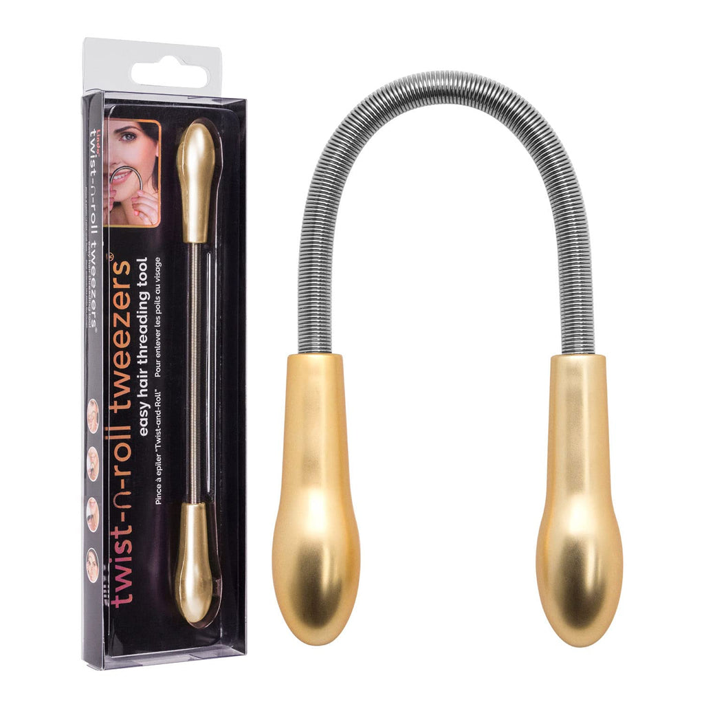 [Australia] - Lindo Twist-N-Roll Tweezer - Spring Facial Hair Removal Tool, Natural Threading, Stainless Steel, Remove Unwanted Hair on Upper Lip, Chin, Cheek, and Neck (Gold) Gold Shine 