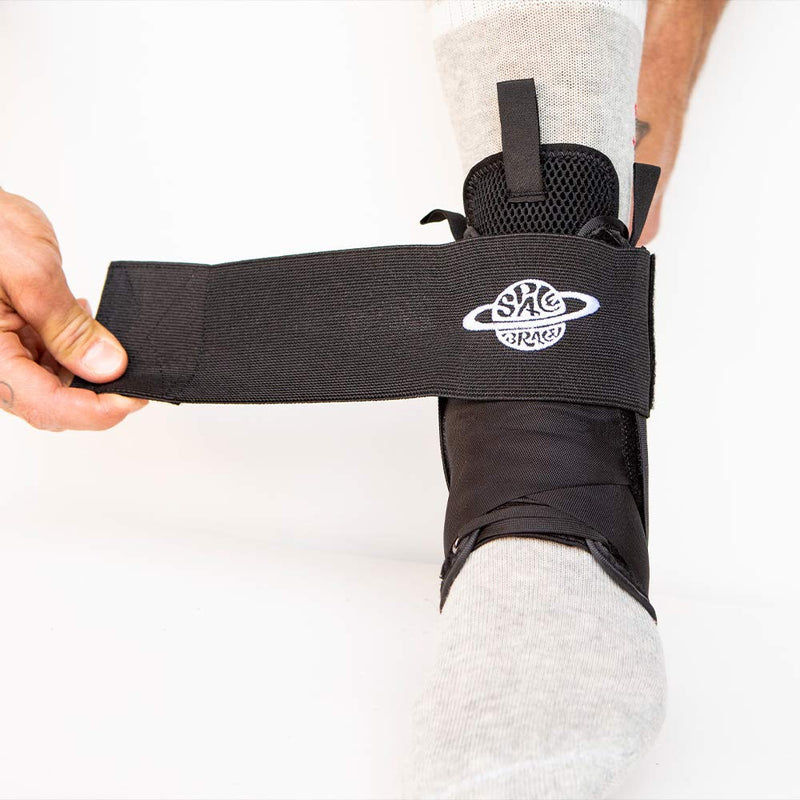 [Australia] - Space Brace 2.0, Quick Lace Up Ankle Brace - Single | For Basketball, Bmx, Mtb, Running and Skateboarding! Ankle Wrap for Men, Women & Children | Small Black Small (size 6.5 - 9.5) 