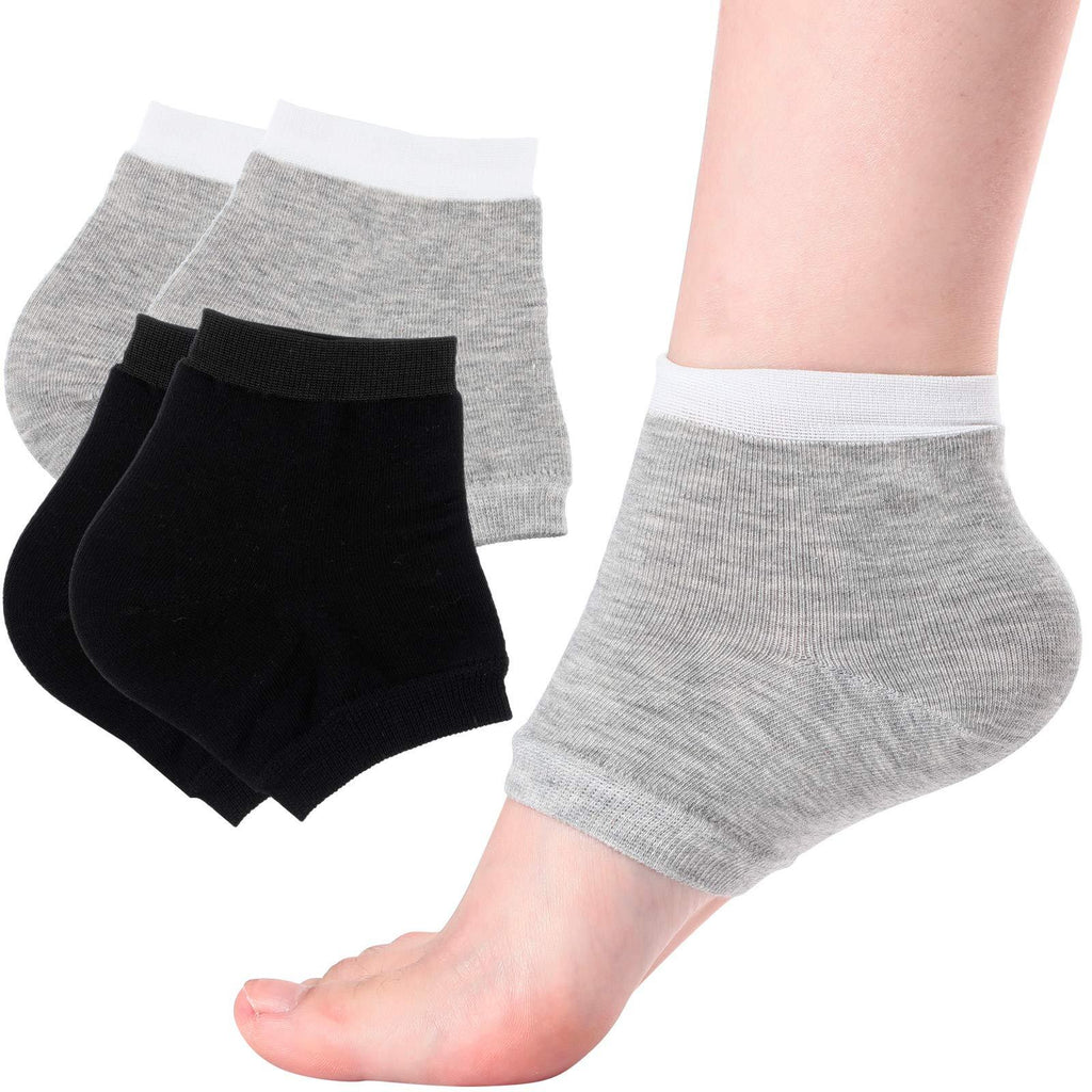 [Australia] - 2 Pairs Open-Toe Moisturising Gel Heel Socks, Spa Sock for Men or Women Foot Care, Cracked Heels, Dry Feet, Foot Calluses, Dead Skin (Black, Gray) Black, Gray 