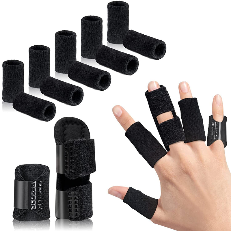 [Australia] - Finger Splint, Set of 2 Trigger Finger Brace with 10 Nylon Sleeves for Finger Pain Relief and Sport Injuries, Swelling Tendon Release Relieving Finger Stiffness and Sprained Knuckles Black 