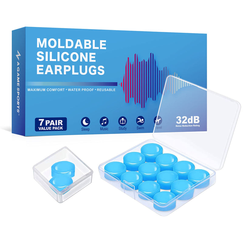 [Australia] - 7 Pairs Reusable Silicone Ear Plugs for Sleeping | Waterproof Swimming Plugs Noise Cancelling, 32dB NNR Noise Reduction, Sound Blocking Earplugs for Shooting Range, Concerts, Motorcycles, Snoring 