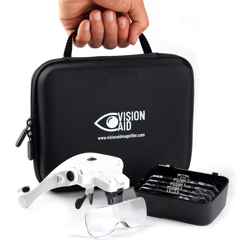 [Australia] - Vision Aid Magnifying Glasses with LED Light, 5 Lenses, Headband, Storage Case | Hands Free Lighted Head Mount Magnifier for Hobby Crafts Macular Degeneration Cross Stitch Diamond Painting Close Work USB Rechargeable - Expert Set 