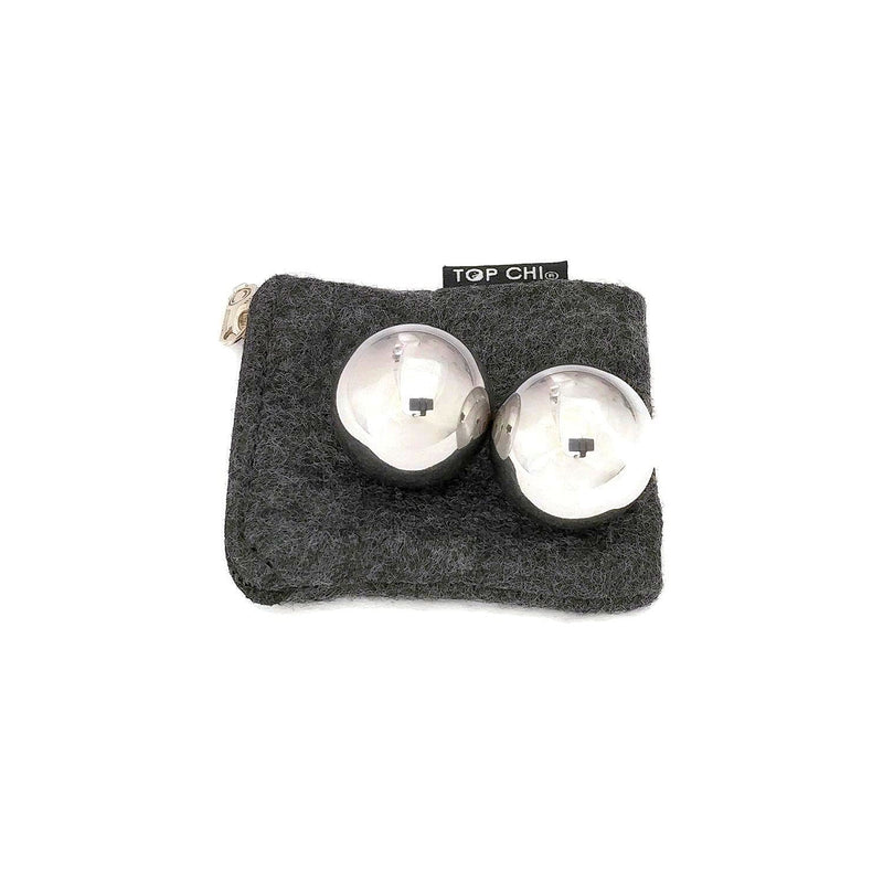 [Australia] - Top Chi 1 Inch Stainless Steel Pocket Sized Baoding Balls with Carry Pouch. Solid Non-Chiming Balls for Hand Therapy, Anxiety, and Stress Relief 