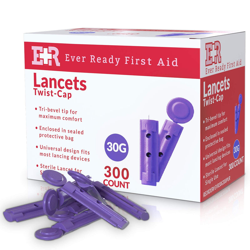 [Australia] - Ever Ready First Aid Sterile Twist-Cap Lancets 30G Purple - 300 Count 
