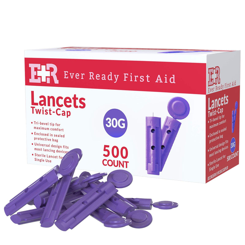 [Australia] - Ever Ready First Aid Sterile Twist-Cap Lancets 30G Purple - 500 Count 