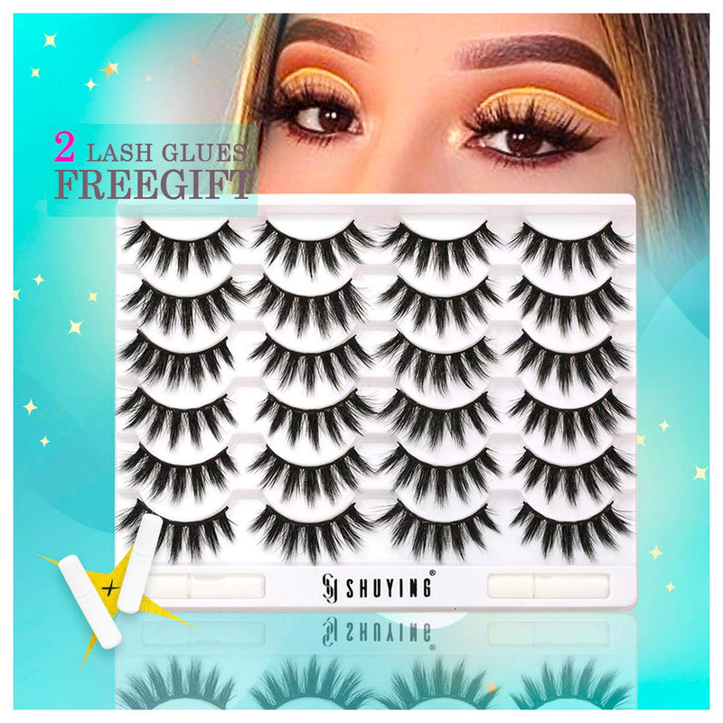 [Australia] - SY SHUYING 3D Faux Mink Eyelashes With Glue Dramatic Fluffy Wispy False Lashes Pack Hand-made Natural Look Long Thick Eyelashes (12 Pairs with Glue) 