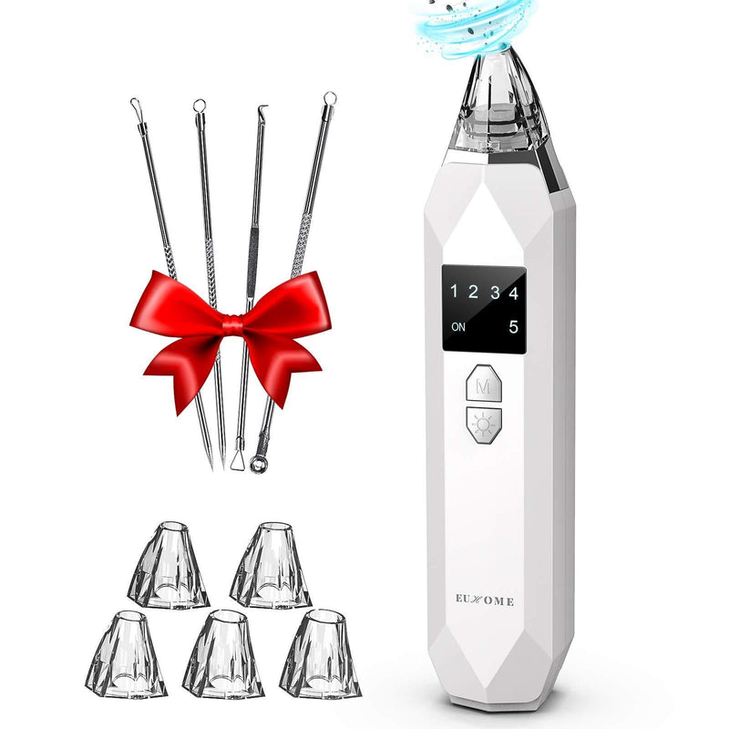 [Australia] - Blackhead Remover Pore Vacuum EUHOME Electric Rechargeable Blackhead Whitehead Acne Comedone Pimple Extractor Facial Pore Cleaner Blackhead Removal Kit 5 Suction Probes Face Cleaning Tools 