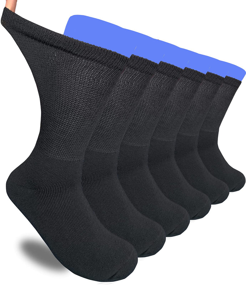[Australia] - Men Diabetic Socks Extra Wide Non Binding Crew Sock Cushioned Moisture Wicking Socks Loose Top Edema Thick Ankle 3 Pairs B-black (3 Pairs) 