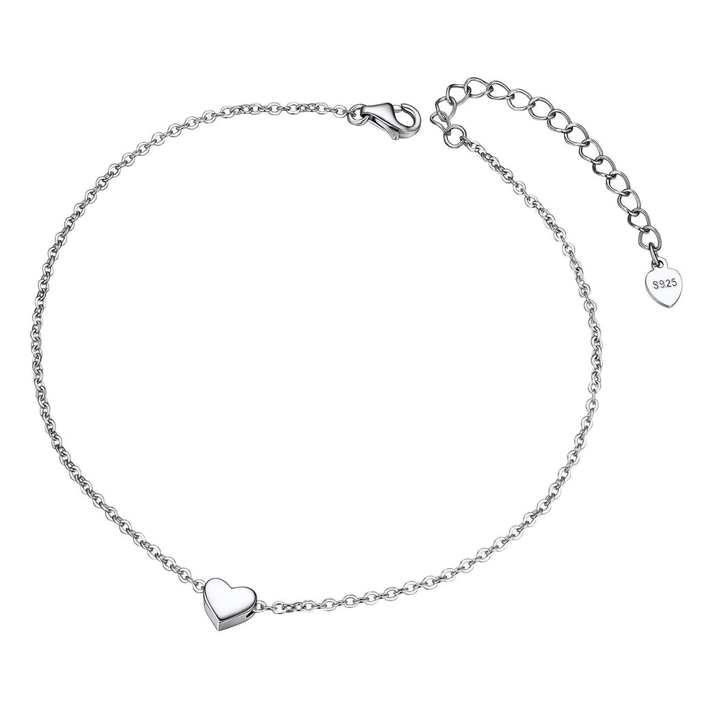 [Australia] - ChainsPro Womens S925 Sterling Silver Adjustable Anklet, Heart/Moon/Handcuff Ankle Bracelet,Summer Foot Jewelry, Stainless Steel/Gold Plated(Send Gift Box) 0-heart-silver 