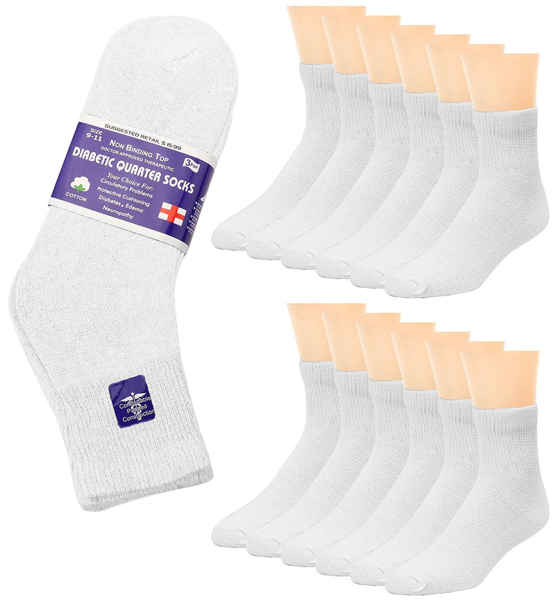 [Australia] - Falari 12-Pack Diabetic Socks Quarter Ankle Unisex Physicians Approved Socks (9-11, White) 9-11 