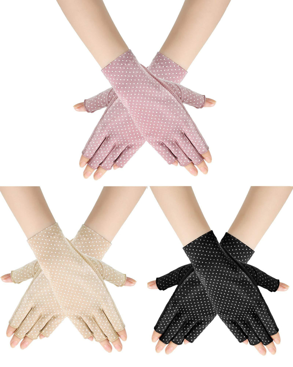 [Australia] - Sunblock Fingerless Gloves Non-slip UV Protection Driving Gloves Summer Outdoor Gloves for Women Girls Apricot, Pink, Black 3 