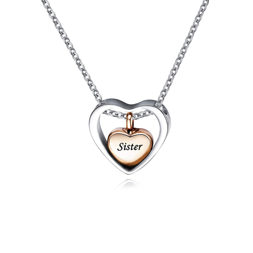 [Australia] - QeenseKc Rose Gold Double Heart Urn Necklaces for Human Pet Ashes Cremation Jewelry for Ashes Keepsake Memorial Pendant Jewelry Sister 