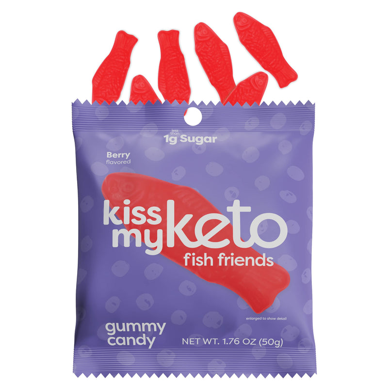 [Australia] - NEW AND IMPROVED Kiss My Keto Candy Fish Friends — Low Sugar (1g), 80 Calories, Low Carb Candy Gummies with MCT Oil | Vegan Friendly, Non-GMO, Gluten Free Keto Sweets | 2g Net Carbs (6 Pack) 06 Pack 