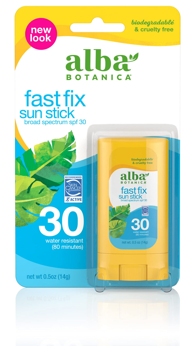 [Australia] - Alba Botanica, Broad Spectrum SPF 30 Fast Fix Sun Stick Sunscreen 0.5 oz (Pack of 2) (Packaging May Vary) 