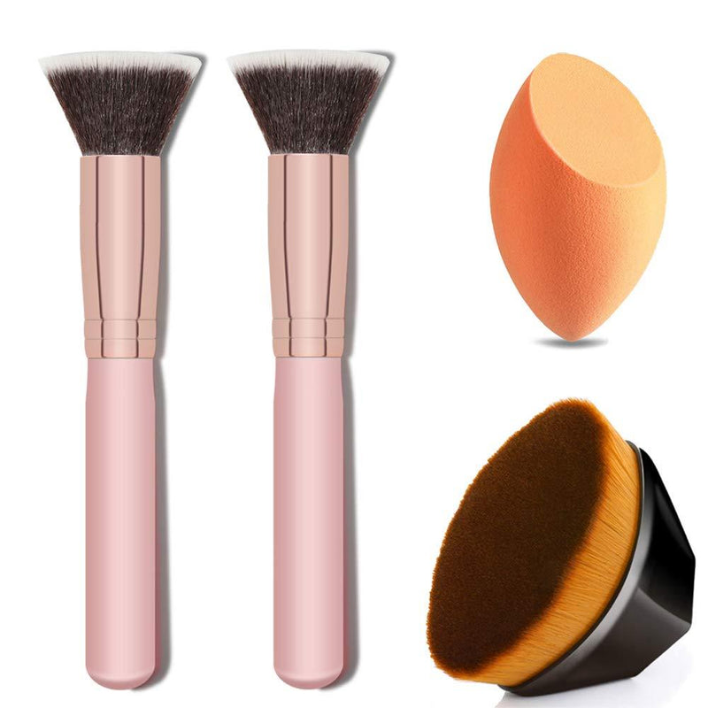 [Australia] - Flat Top Foundation Brush for Liquid Makeup, Flawless Foundation Brush, Kabuki Brush, Makeup Brushes for Powder/Blending/Concealer/Blush/Contour, with a Beauty Blender 