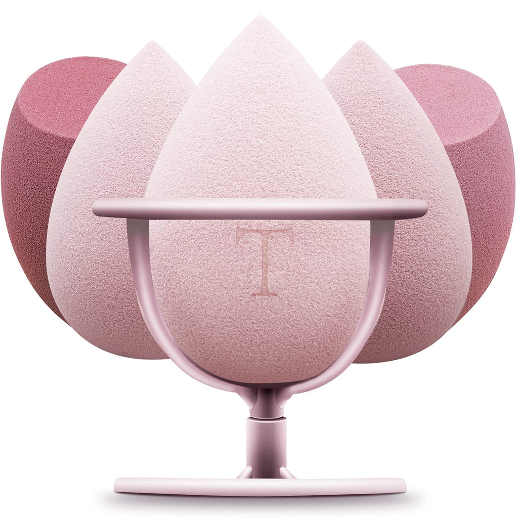 [Australia] - Makeup Sponge Blender, Beauty Sponge Egg Sponge for Powder Cream or Liquid Blending Application, Soft Multi-colored Flawless Applicator, Set of 5 with holder (Pink series) Pink Series 