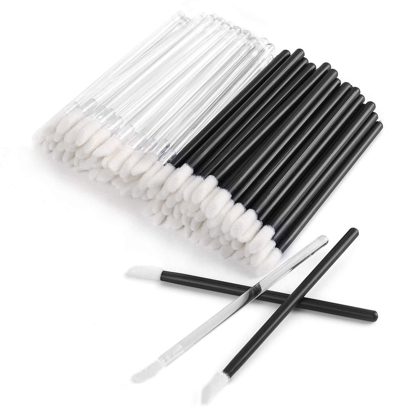 [Australia] - 100PCS Disposable Lip Brush, Lipstick Lip Gloss Lip Gloss Applicator Stick Disposable Lip Stick Makeup Tool Kit (Black and Transparent Color) 