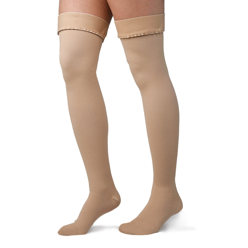 [Australia] - Thigh High Compression Stockings 20-30mmHg Closed Toe - Graduated Medical Class 1 Support for Women & Men - Beige, Large 