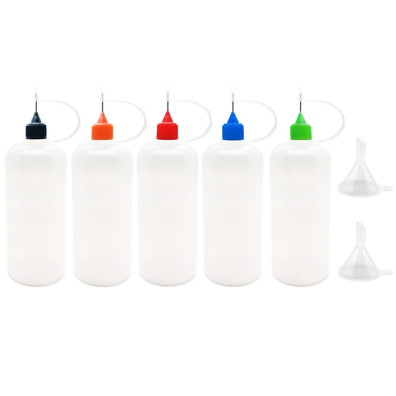 [Australia] - 5 Pcs Precision Tip Applicator Bottles, MYYZMY 4 Ounce Translucent Glue Bottles, with 2 Mini Funnel, 5 Color Lid 