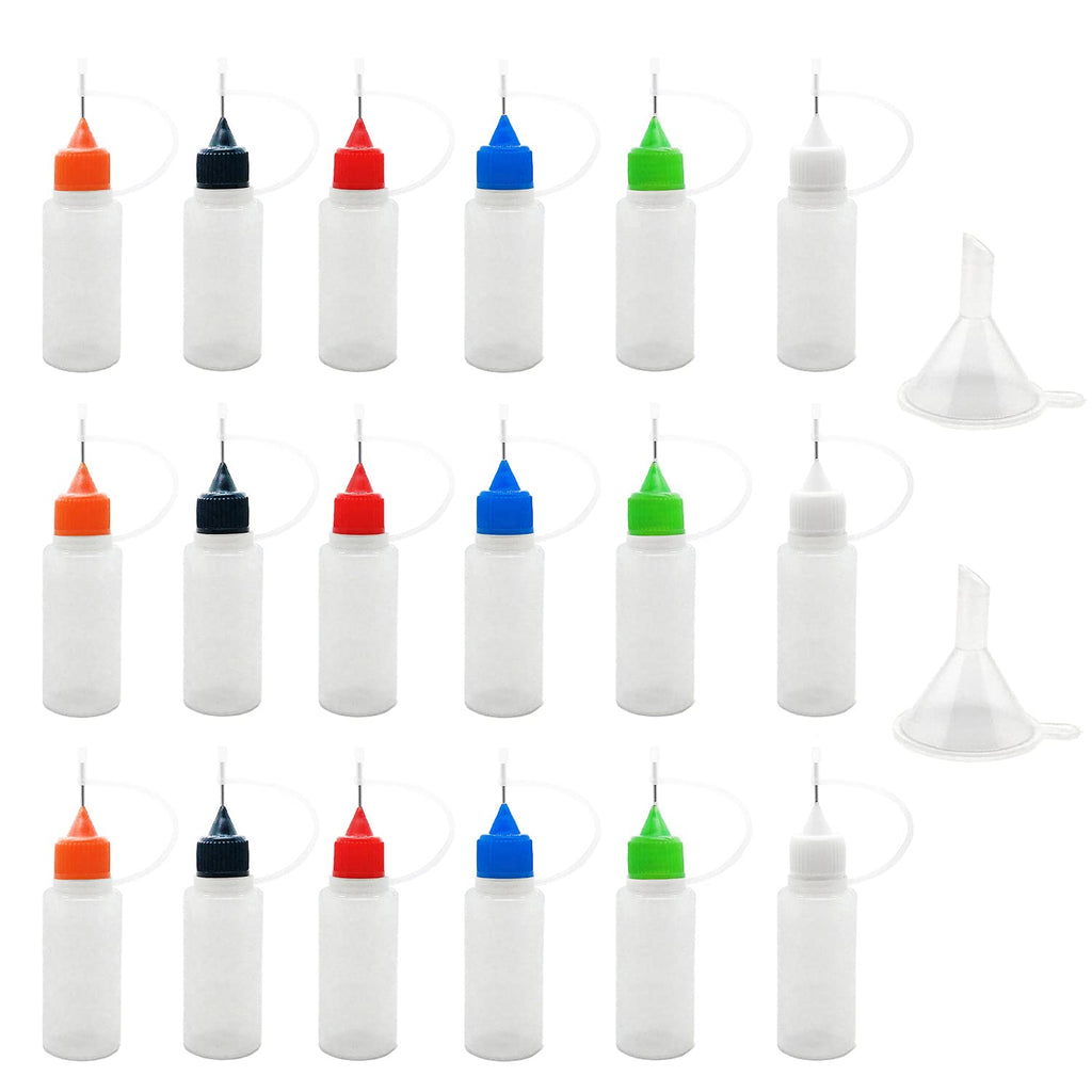 [Australia] - 18 Pcs Precision Tip Applicator Bottles, MYYZMY 0.5 Ounce Translucent Glue Bottles, with 2 Funnel, Multicolor Lids 