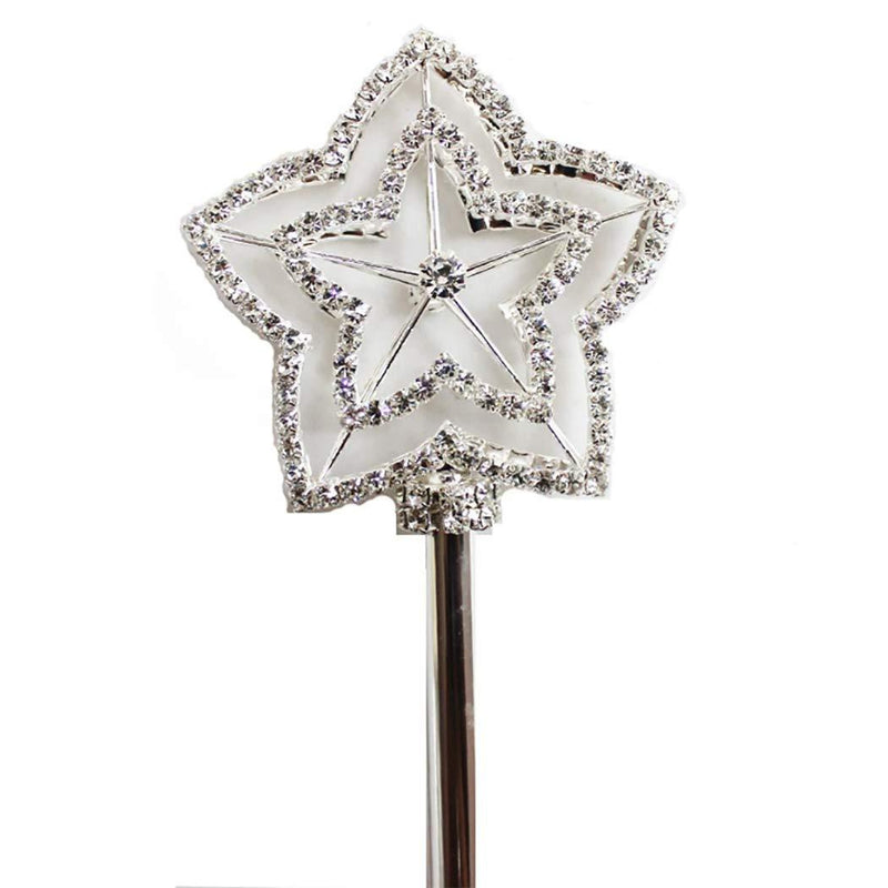 [Australia] - Rosemarie Collections Magical Crystal Rhinestone Royal Scepter Fairy Princess Costume Wand Double Star Silver Tone 