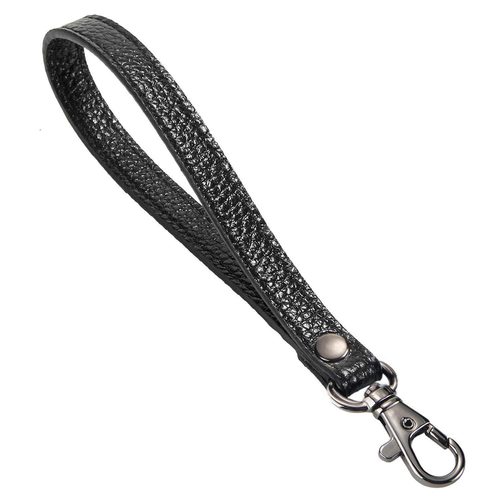 [Australia] - Wristlet KeyChain Strap for Wallets Bag Keys Phone Case Wristlet Strap Genuine Leather Strong&Sturdy A Black Leather (Black Clasp) 