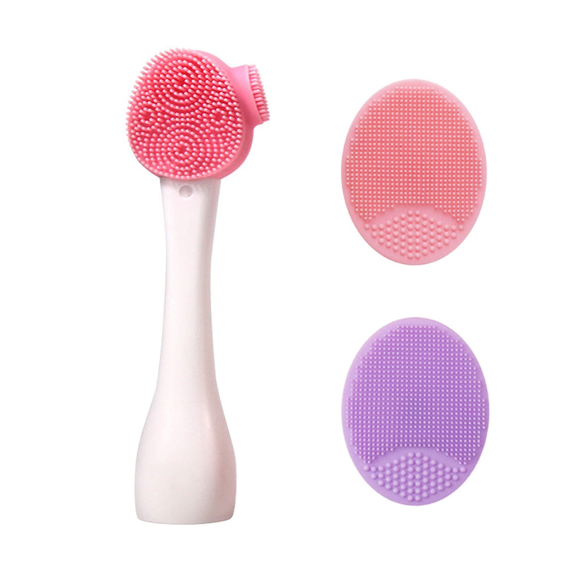 [Australia] - Dual-action pink facial cleansing Brush Scrubbers Food Grade Silicone Manual Dual Face Wash BrushIdeal for Deep Pore Exfoliation Wash Makeup Massaging Set of 3 Silicone Brush 