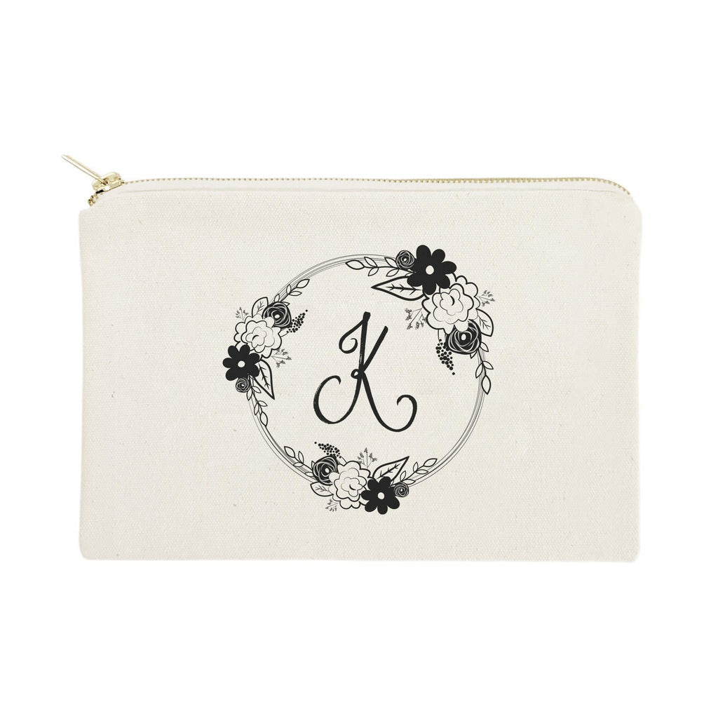 [Australia] - The Cotton & Canvas Co. Personalized Monogram Floral Initial K Cosmetic Bag and Travel Make Up Pouch 