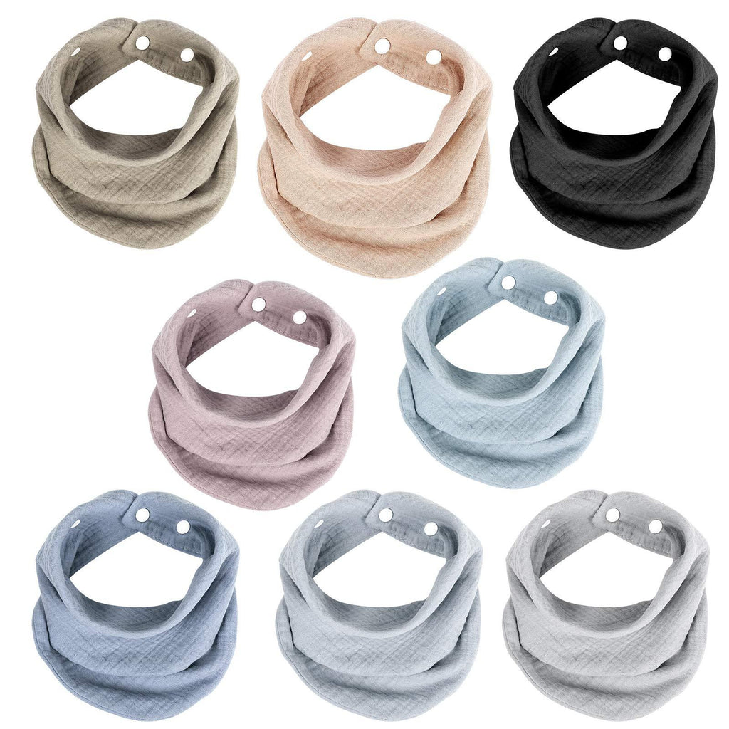[Australia] - Absorbent Drooling Bibs, 2 Layers Organic Cotton Muslin Baby Bandana Bibs with Adjustable Snap Closure, Multi-Use Breathable Scarf Bibs for Unisex Newborns Infants Toddlers (Solid Color,8 Pack) 