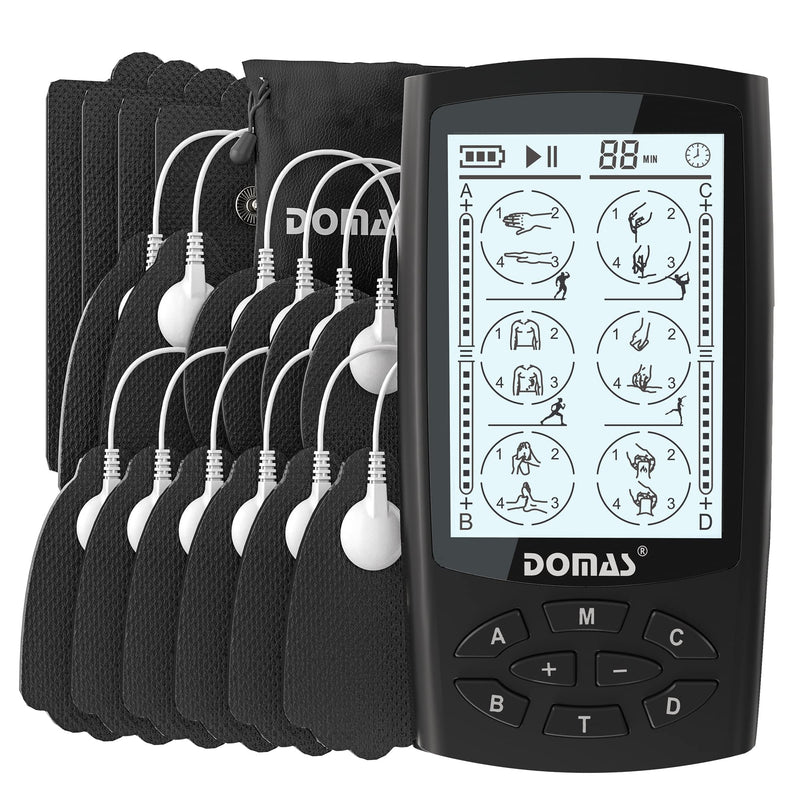 [Australia] - DOMAS TENS Unit Muscle Stimulator,4 Channels Electronic Pulse Massager 24 Modes TENS Machine for Natural Pain Relief &Management,OTC Approved TENS EMS Unit with 16 Pads 