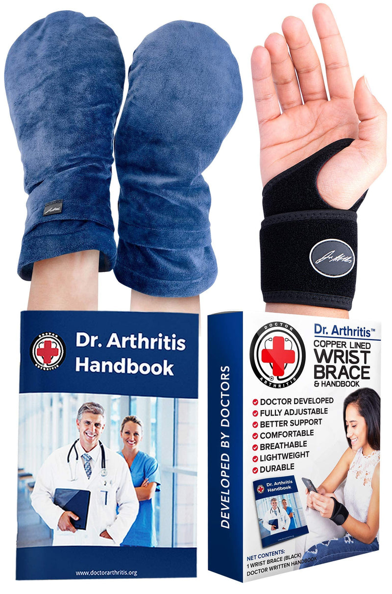 [Australia] - Bundle: Heat Therapy Arthritis Gloves (1 Pair, Blue) + Copper Lined Wrist Support (Single) 