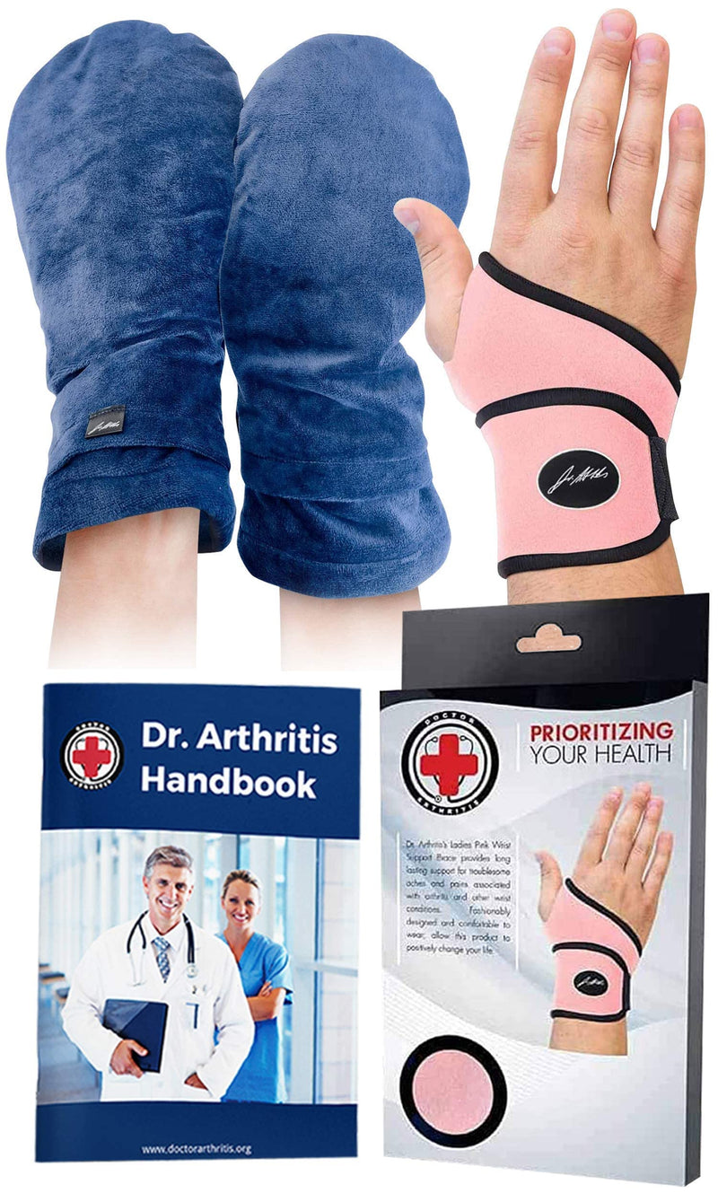 [Australia] - Bundle: Heat Therapy Gloves (Lavender Scented, Universal Size, 1 Pair, Blue) + Wrist Support (Pink) 