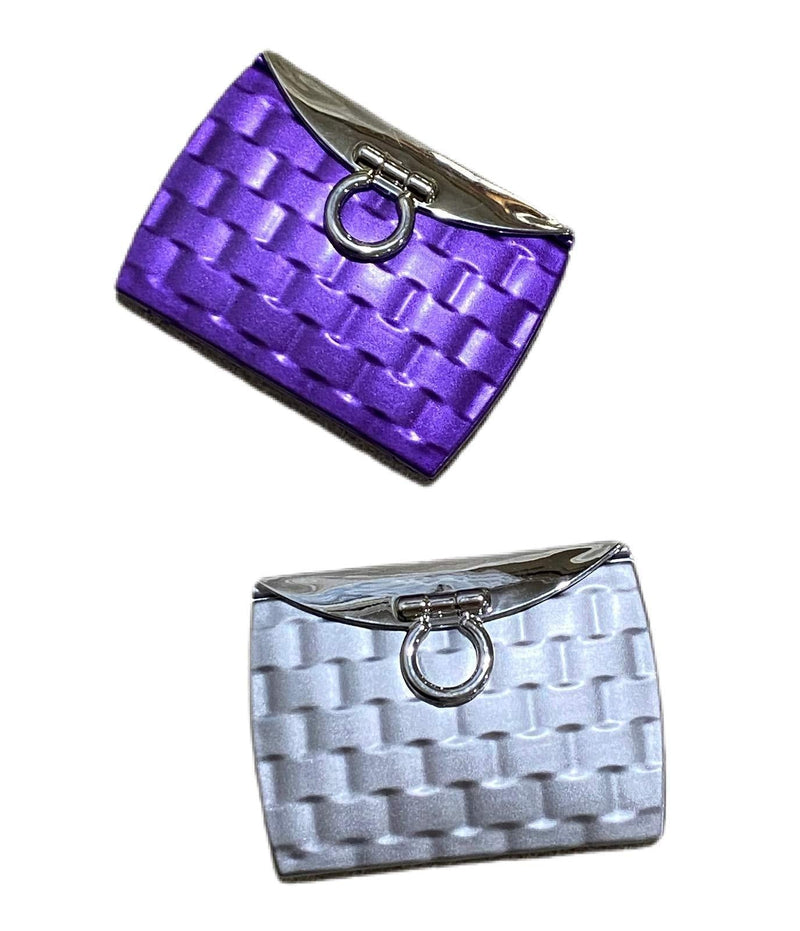 [Australia] - Set of 2 Compact Mirrors – Purse Design Cute Double Sided with Hinge and Flap Open Style 1 Silver and 1 Purple 