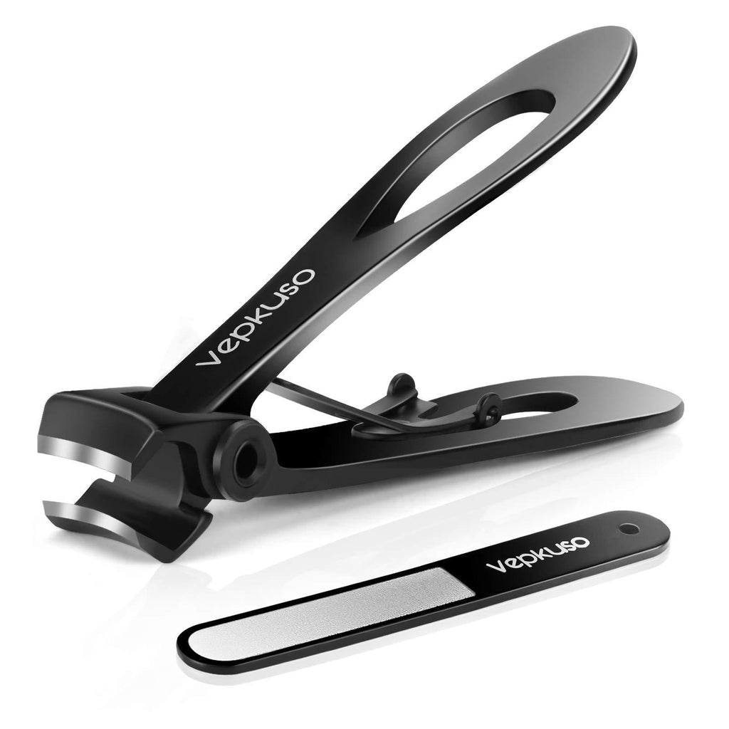 [Australia] - Thick Toenail Clipper – Vepkuso Wide Jaw Opening Oversized Stainless Steel Toenail Cutter with Nail File For Thick Nail, Extra Large Fingernail Toenail Trimmer for Men&Women Black Set 