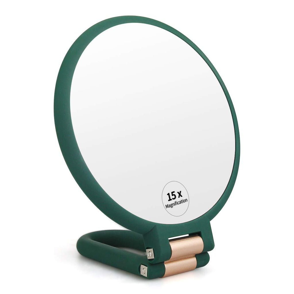 [Australia] - FUHUIM 1x 15x Magnifying Handheld Mirror, Double Sided Pedestal Magnification and True Image Makeup Mirror, Compact Size and Portable Vanity Cosmetic Mirror for Girl, 9.3" L x 1.9" W（Army Green） Army Green 
