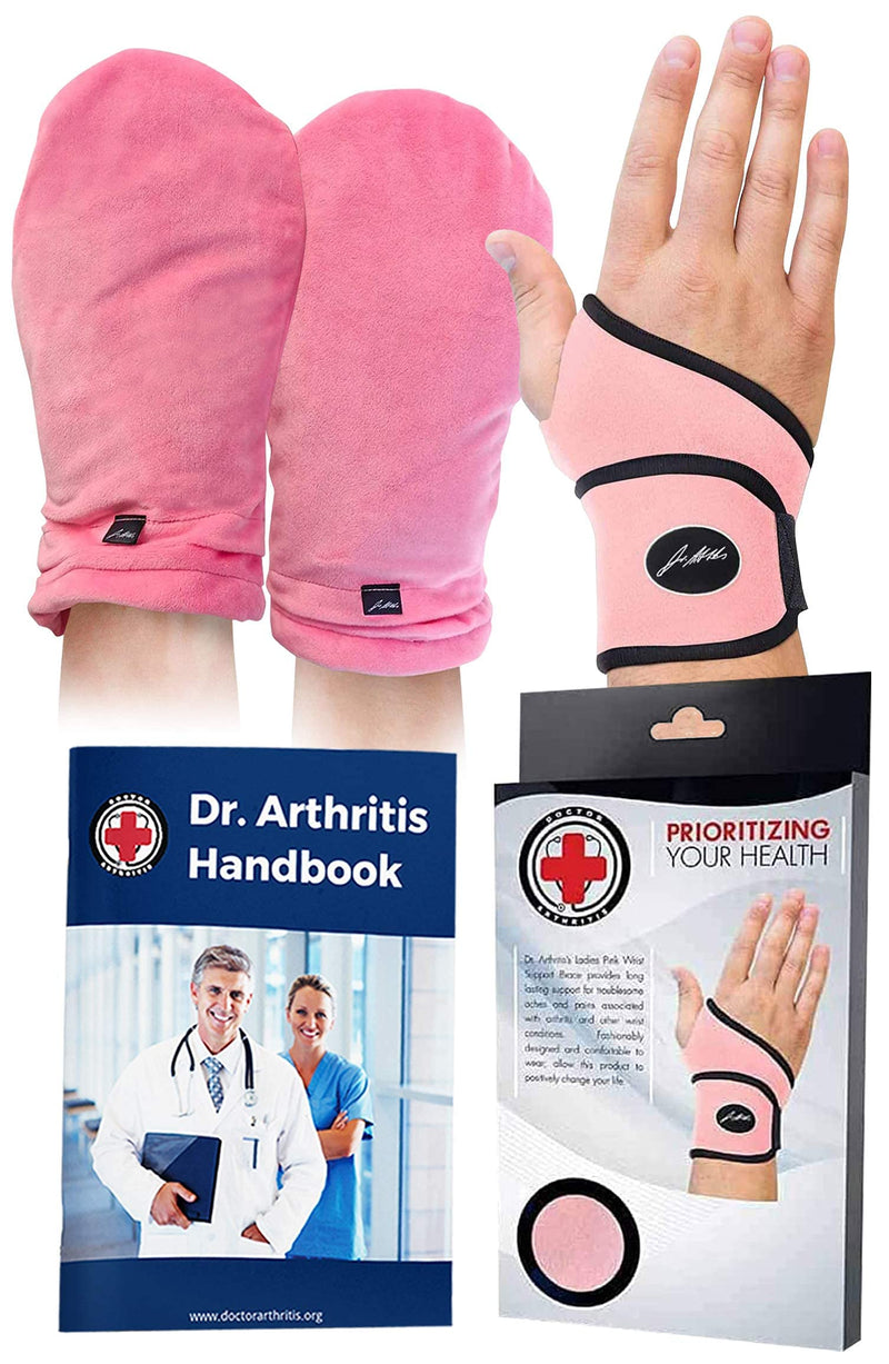 [Australia] - Bundle: Heat Therapy Arthritis Gloves (1 Pair, Pink) + Wrist Support (Pink) 
