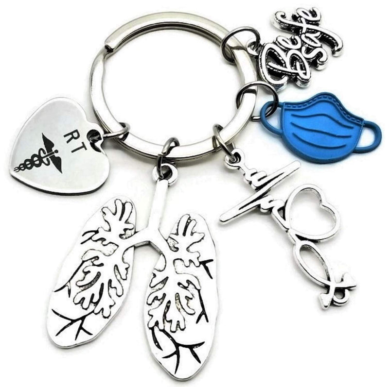 [Australia] - RT Respiratory Therapist Keychain RT Keychain Respiratory Therapy Gift Lung Keychain Lung Specialist Stethoscope Anatomical Lung Breathe EKG ECG Electrocardiogram Heartbeat Pulmonary Respiratory Care Lung Disease Be Safe Keyring Key Chain 