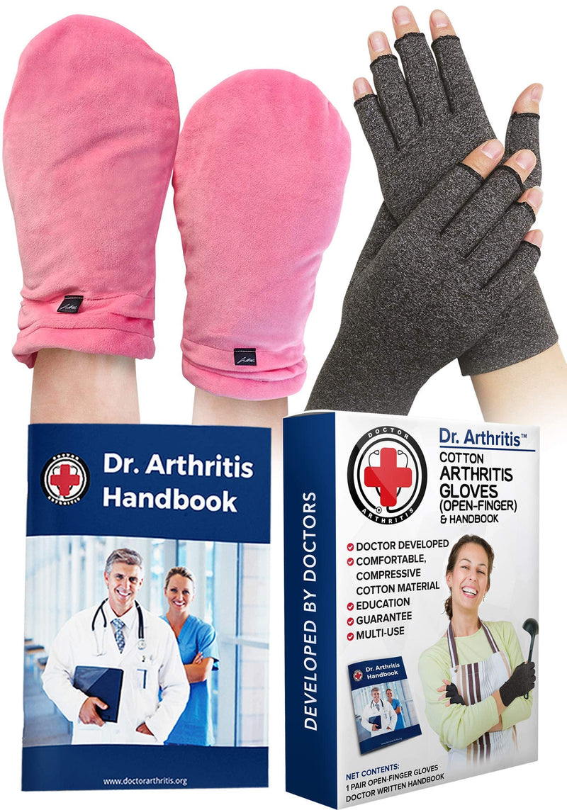 [Australia] - Bundle: Heat Therapy Arthritis Gloves (1 Pair, Pink) + Compression Gloves (1 Pair, M) 