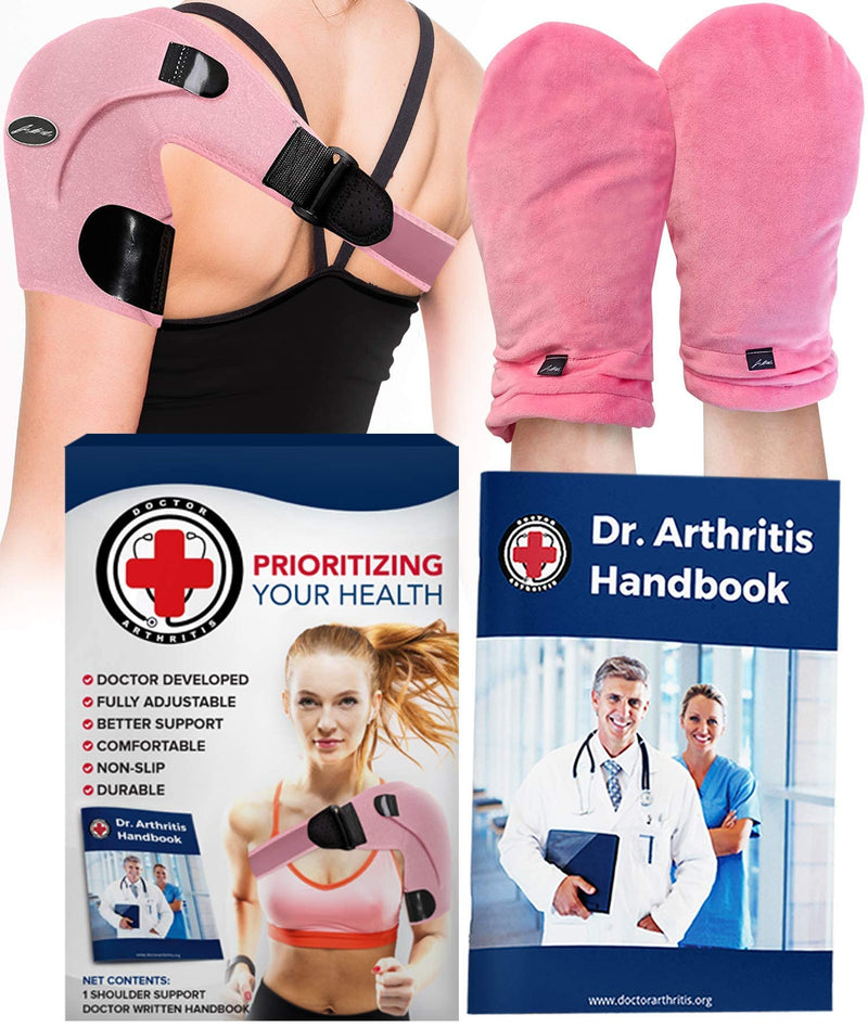 [Australia] - Bundle: Heat Therapy Arthritis Gloves (1 Pair, Pink) + Shoulder Support (Pink) 