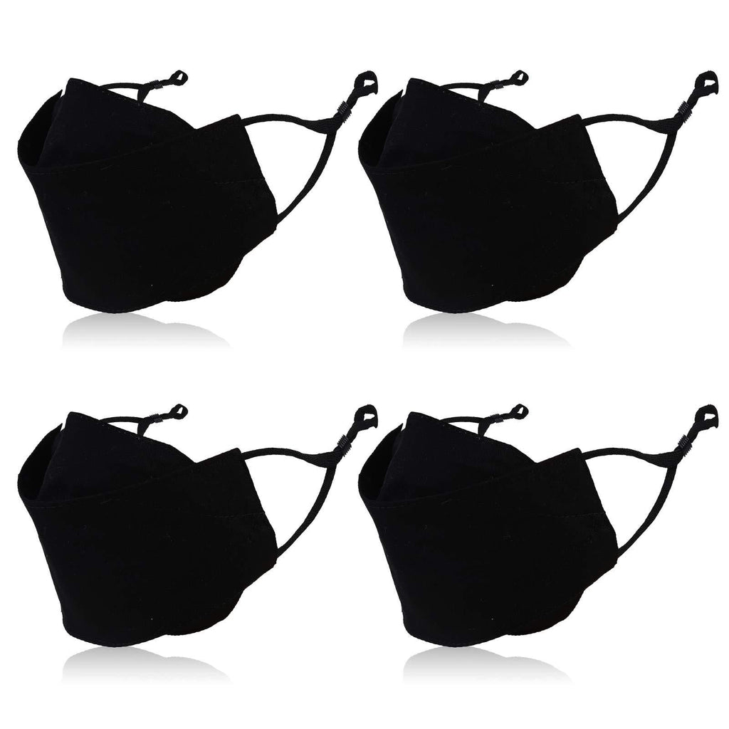 [Australia] - 4 Pcs Reusable 4 D Cloth Face Cover With Nose Wire for Adult or Kids. Washable, Adjustable, Breathable Black 