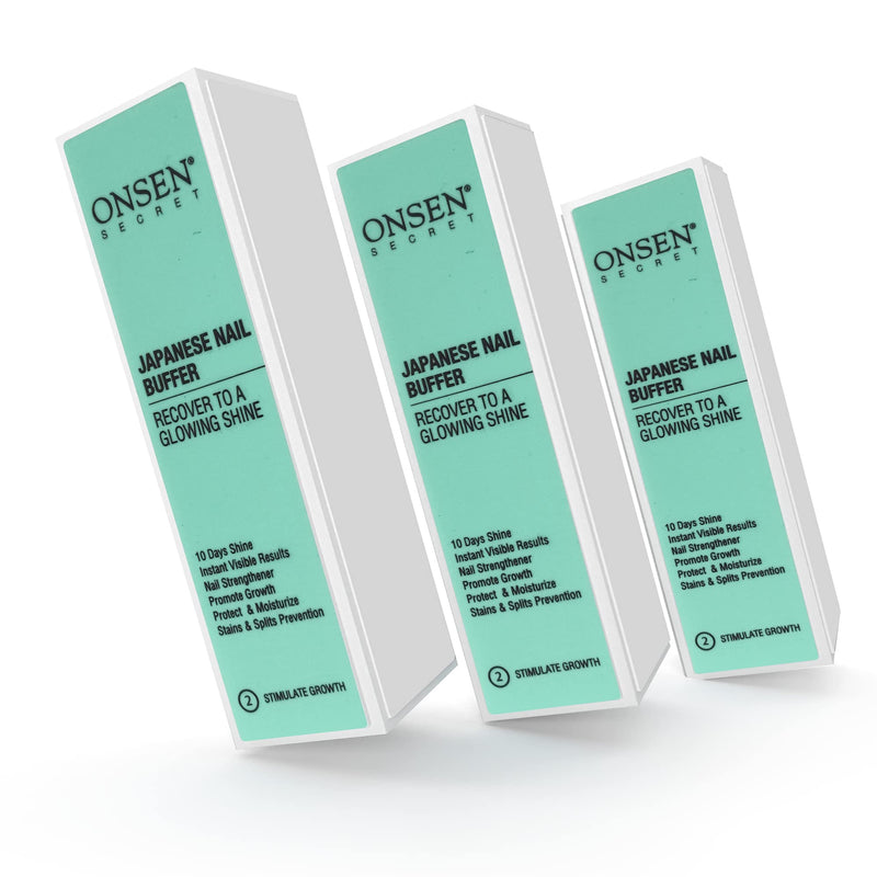 [Australia] - Onsen Secret Professional Nail Buffer, Ultimate Shine Nail Buffing Block w/ 3 Way Buffing Methods (Pack of 3) Japanese Nail Buffer 3 Pack 