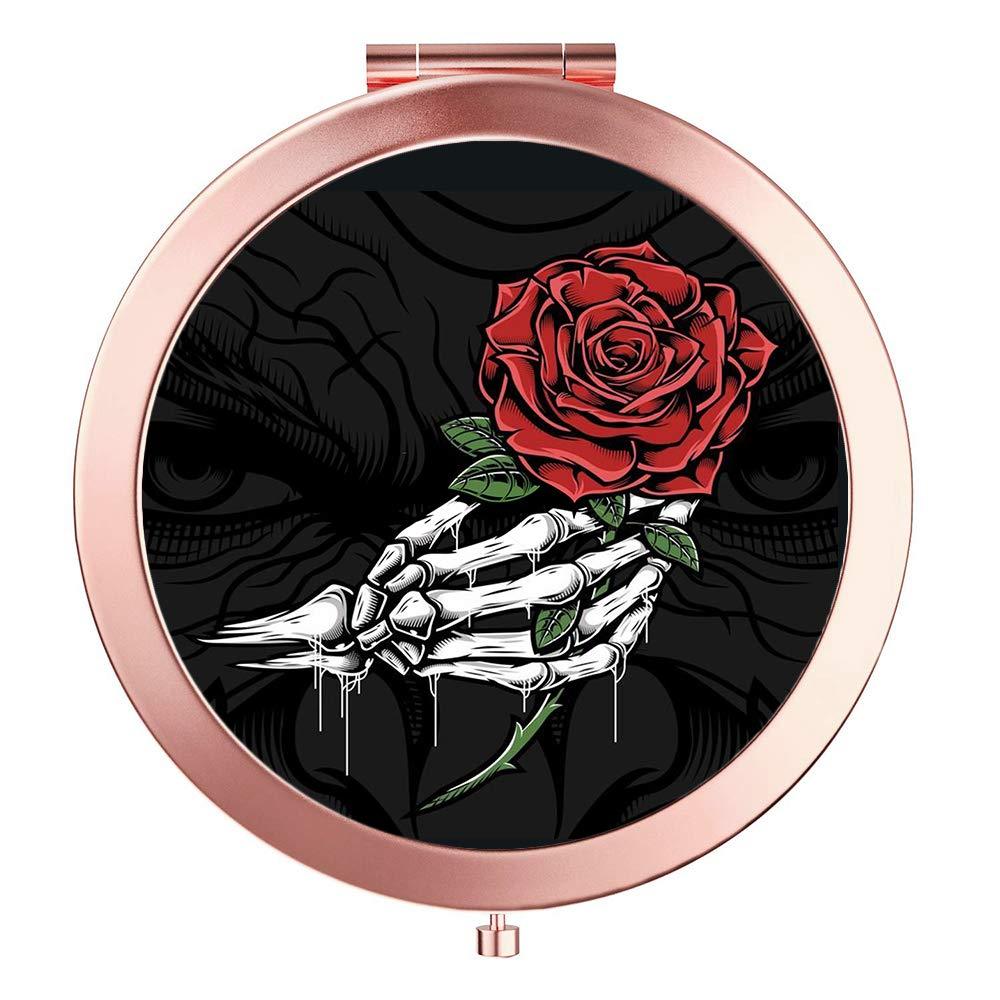 [Australia] - HAYSTACKIT Makeup Mirror Rose Gold Travel Purse Mirror Compact with 2 x 1x Magnification for Woman,Mother,Girls (Holding Rose) Holding Rose 