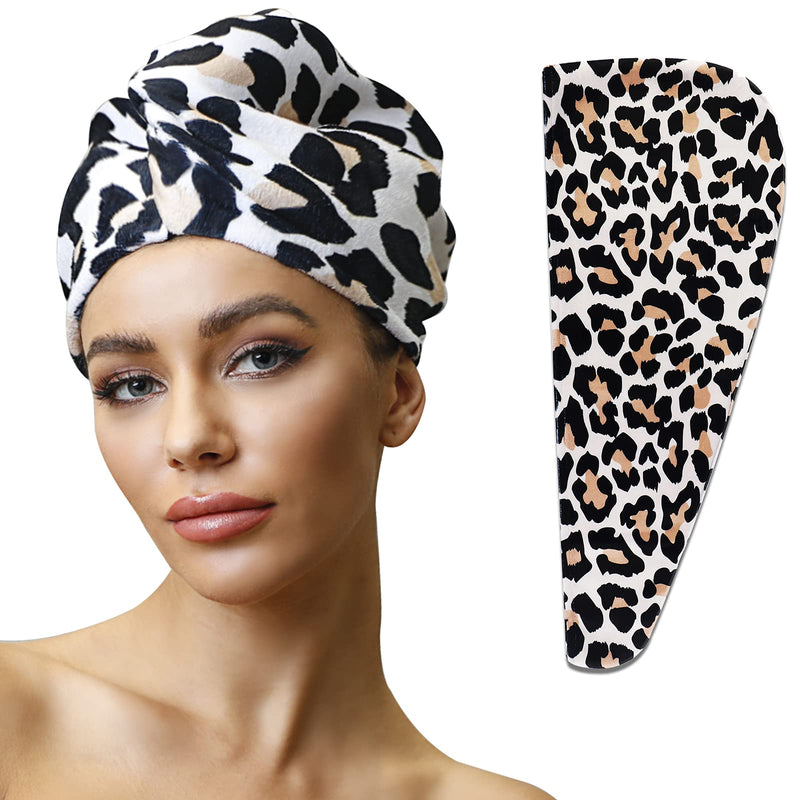 [Australia] - Microfiber Hair Towel Wrap for Women,Hair Drying Towel for Curly, Hair Turban for Drying Wet Hair, Easy Twist Hair Towels Super Absorbent Turban Hair Wrap Towels (Brown Leopard) Brown Leopard 
