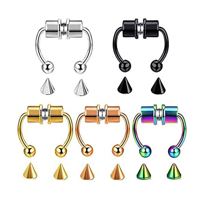 [Australia] - Shuiniba Magnetic Septum Nose Ring Horseshoe Fake Nose Ring Hoop Reusable Nose Ring Hoop Non-Piercing 316L Stainless Steel - 5 Pack 