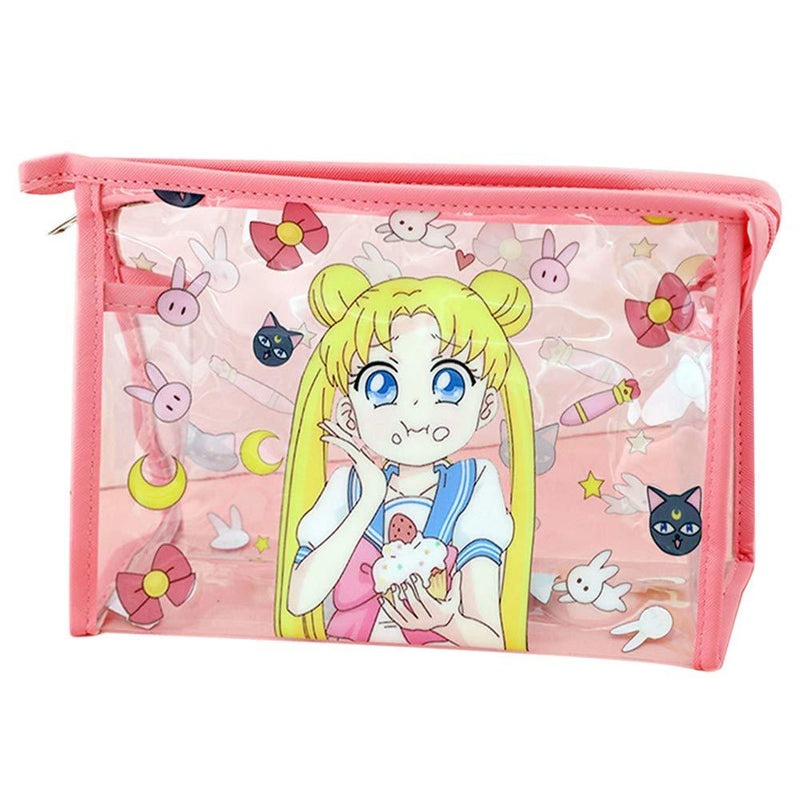 [Australia] - Sailor Moon Cosmetic Makeup Pouch Transparent Waterproof Zipper Toiletry Travel Bag Eating 