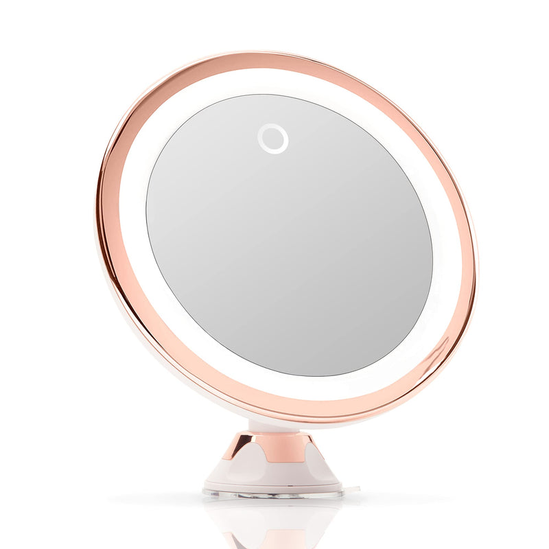 [Australia] - Fancii 10X Magnifying Makeup Mirror with True Natural Light and Locking Suction - 8 inch Large Lighted Travel Vanity Mirror, Dimmable Daylight LEDs, Battery and USB Operated - Luna (Rose Gold) Rose Gold 